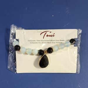 Composite Moonstone And Black Onyx Beads Bracelet